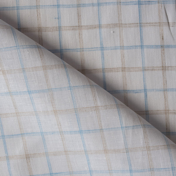 Yarn-dyed check pattern linen fabric in earth and sky hues, ideal for elegant and natural clothing.