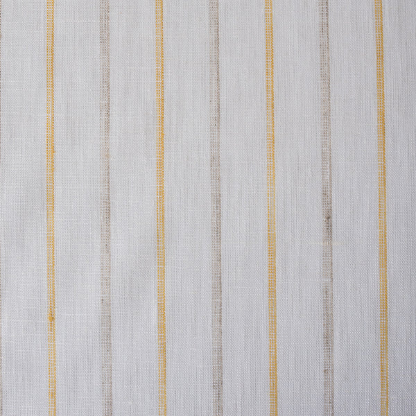 Sunshine yellow and earthy striped linen fabric, ideal for vibrant and comfortable clothing creations.