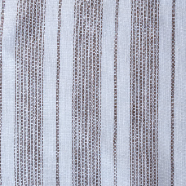 White & Light Brown Striped 100% Linen Fabric