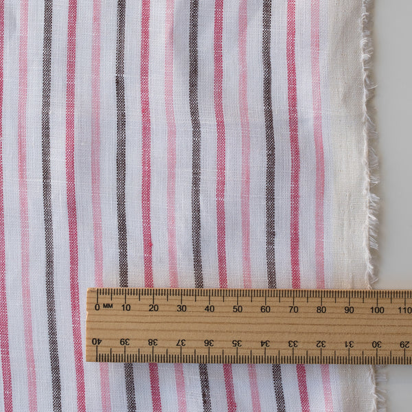 Blush & Cocoa Stripe 100% Linen Fabric