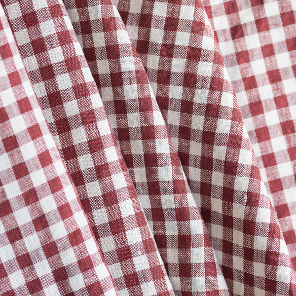 Mulberry Gingham Extra Wide 100% Linen Fabric in 280cm width, light-medium weight, ideal for clothing and home textiles.