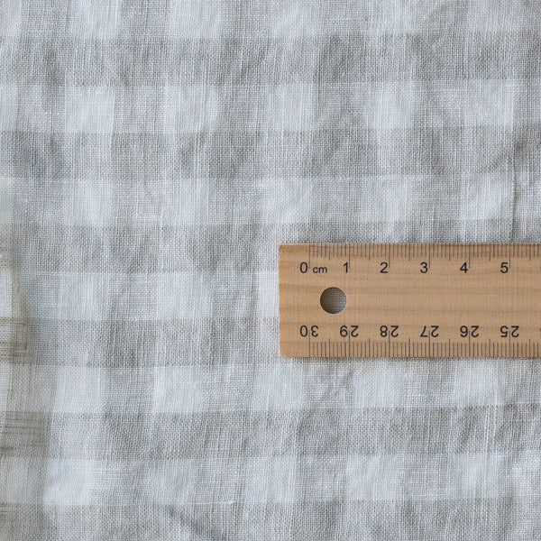 Dove Grey Gingham Extra Wide 100% Linen Fabric with 1.25cm Light Grey and White Checks
