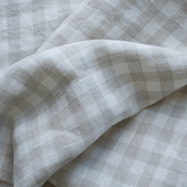 Dove Grey Gingham Extra Wide 100% Linen Fabric with 1.25cm Light Grey and White Checks