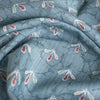 Contemporary Blue-Grey Print Linen Blend Fabric with marble and birdfoot pattern.