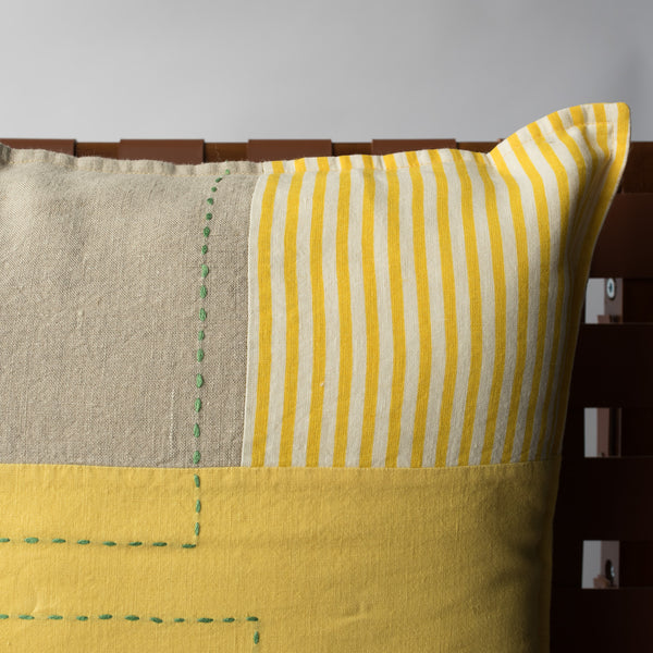 100% Linen Mustard Patchwork Cushion Cover