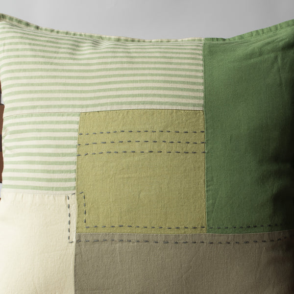 Green Patchwork Cushion Cover 100% Linen