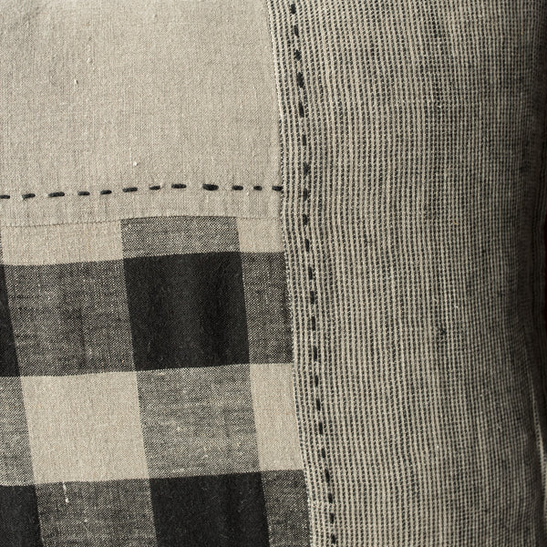 Natural & Black Patchwork Cushion Cover 100% Linen