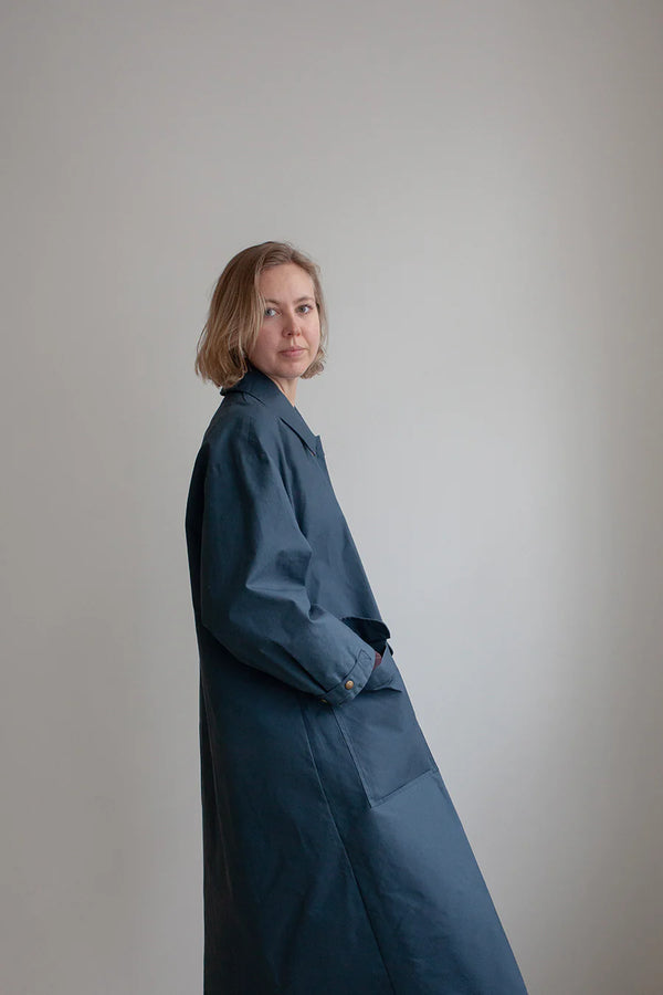 Stylish Darcy Coat pattern, ideal for layering over any outfit, with options for lining and pockets, available in sizes 4-28 for a tailored fit.