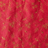 Elegant deep red linen fabric with dark golden floral embroidery, perfect for sophisticated projects.