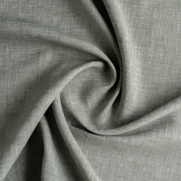 Subtle green and white blended linen fabric, perfect for creating sophisticated and airy garments.