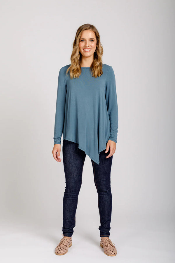 Floreat sewing pattern for an asymmetrical dress or blouse, suitable for light to medium weight fabrics, with multiple sleeve and hem lengths.