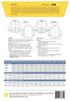 Pattern envelope for a jacket with fabric, supply, and size chart information.