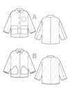 Line drawing of a jacket with front and back views on a white background