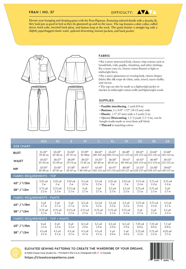 Fran Pajamas Sewing Pattern