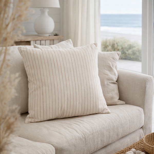Ginger Pinstripe 100% Linen Cushion Cover
