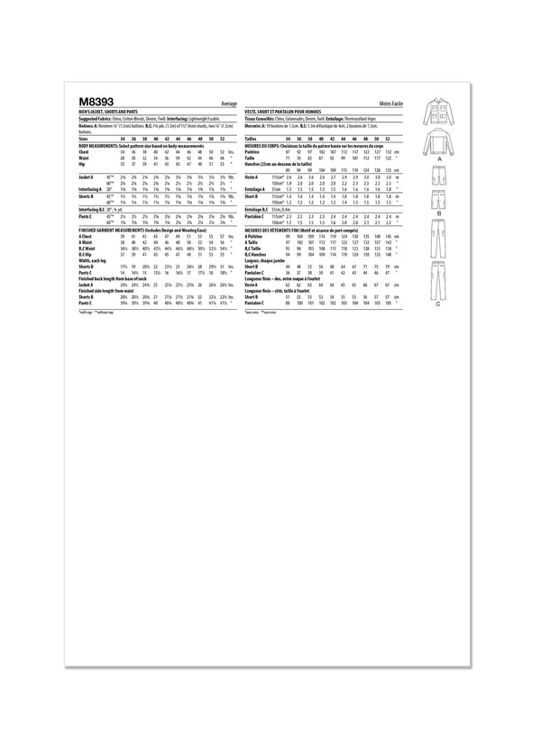 McCall's Men's Jacket, Shorts, and Pants Sewing Pattern M8393