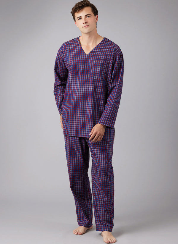 McCall's Sewing Pattern M8443 for men’s sleepwear, featuring a wrap robe, nightshirt, top, and pull-on pants and shorts.