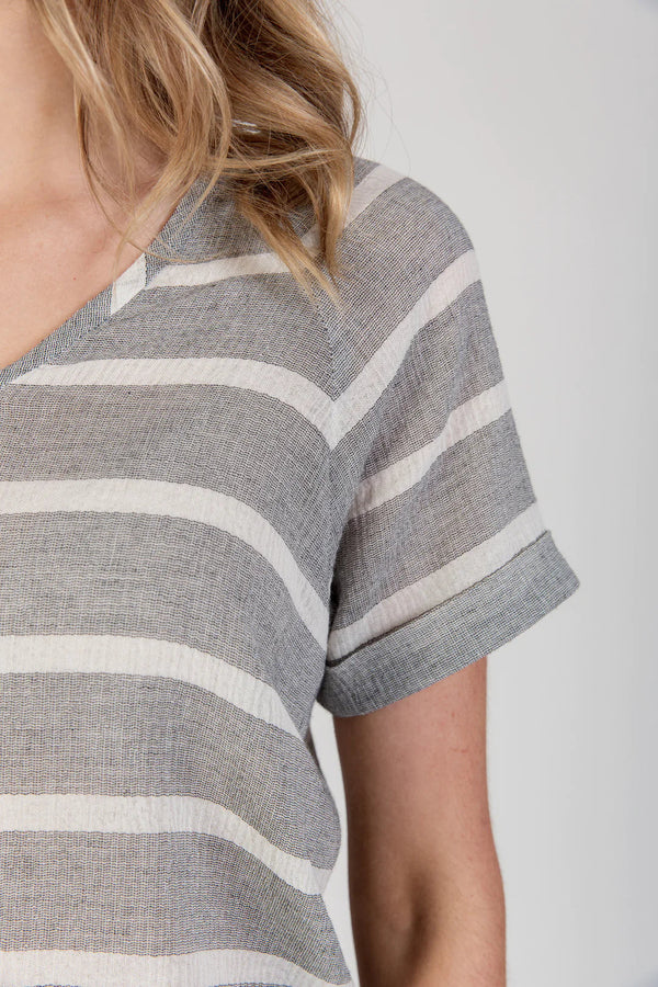 Multi-size reversible River Dress & Top sewing pattern, suitable for woven or knit fabrics, featuring a loose fit, optional pockets, and waist tie.