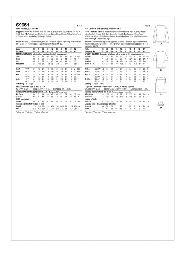 Men’s knit top, vest, and hat details Simplicity Sewing Pattern S9651