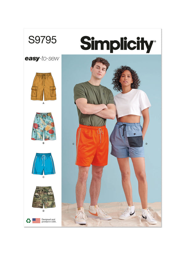 Unisex pull-on shorts made using Simplicity Sewing Pattern S9795