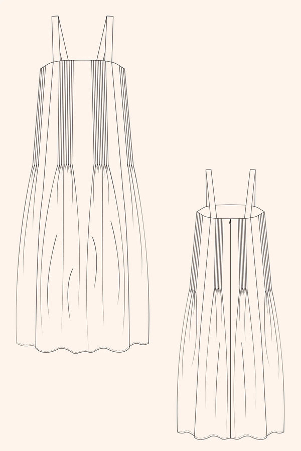 Sienna Dress Sewing Pattern - Intermediate Level - Featuring Pintucks, French Seams, and Invisible Zip Details, Suitable for Linen and Silk Fabrics, Sizes 4-28