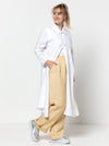 Spencer Woven Pant sewing pattern with wide leg design, cuffed hem, and detailed pockets, ideal for linen, wool, crepe, or gabardine fabrics.