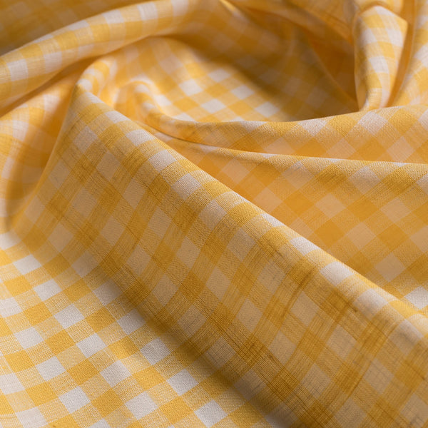 Yellow Gingham 100% Linen Fabric