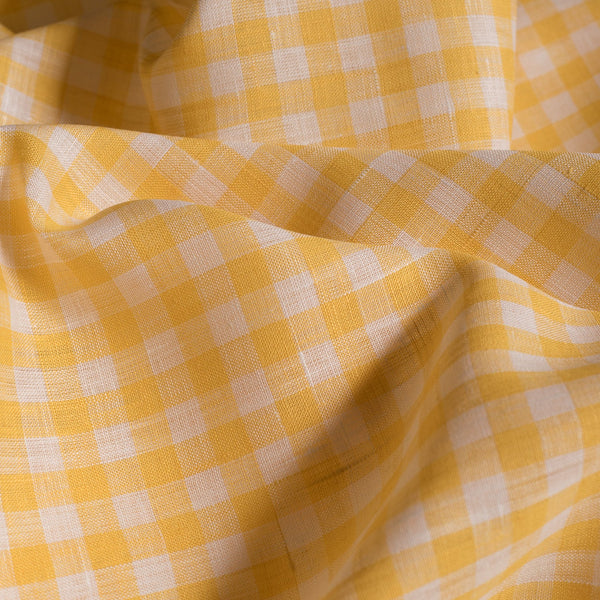 Yellow Gingham 100% Linen Fabric