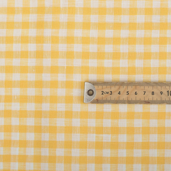 Yellow Gingham 100% Linen Fabric