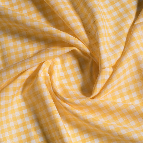 Yellow Gingham 100% Linen Fabric