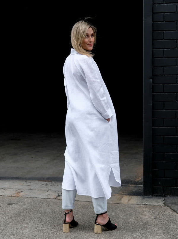 Anais Dress Sewing Pattern – long-line shirt-style dress with raglan sleeves and hi-low hem