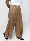 Atlas Woven Pant Sewing Pattern - wide leg crop pants with fitted waist, invisible zip, side inseam pockets, twisted pleat detail, and slight dropped crotch.