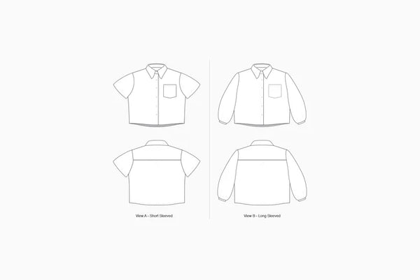 Bellbird Button Up Sewing Pattern - Boxy Cropped Fit with Short and Bishop Sleeve Options