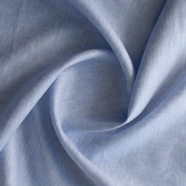 Blue Sky 100% Linen Fabric – chambray weave in dusty blue with fine texture