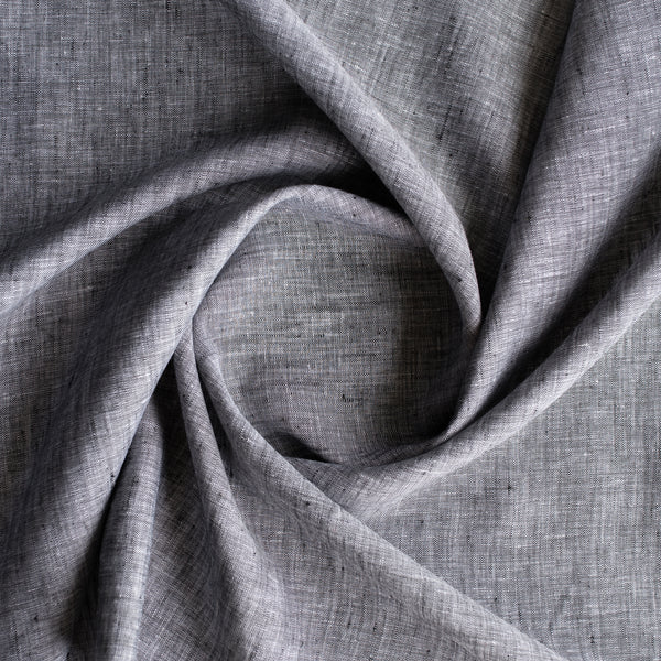 Charcoal Fizz 100% Linen Fabric – yarn-dyed chambray weave in black and charcoal tones
