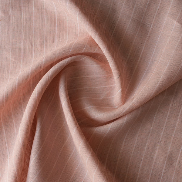 Clay blush striped linen cotton fabric with fine yarn-dyed stripes, lightweight plain weave