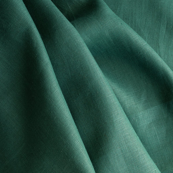 Deep Forest 100% Linen Fabric – rich green shade, medium weight 170 GSM, fine 40 LEA weave