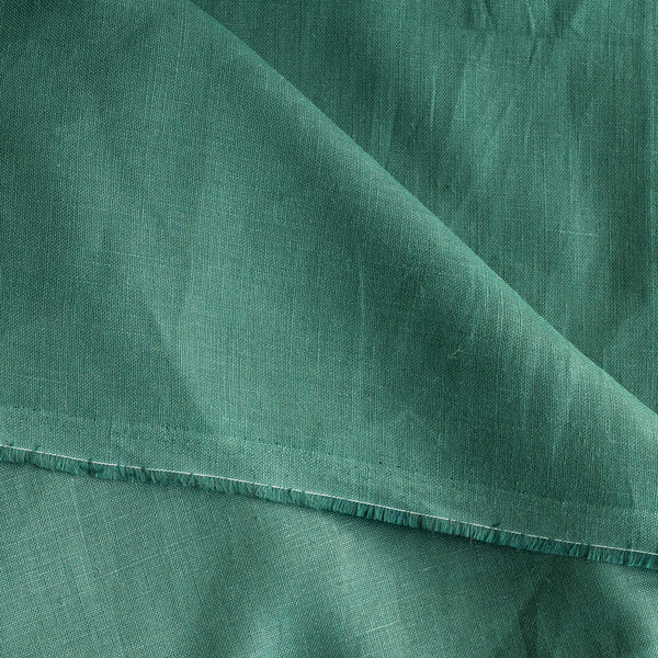 Deep Forest 100% Linen Fabric – rich green shade, medium weight 170 GSM, fine 40 LEA weave