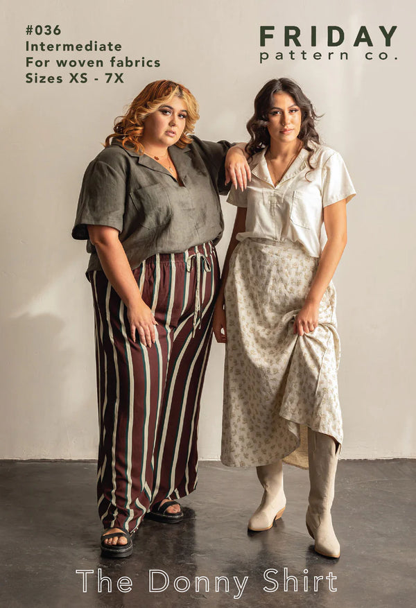 Donny Shirt Sewing Pattern – boxy pull-on woven top with lapel collar and pocket (XS–7X)