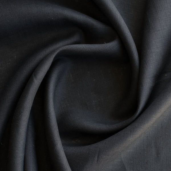 clipse Black 100% Linen Fabric – deep black, lightweight 140 GSM, 60 LEA fine weave