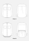 Grainline Studio Archer Button-Up Shirt sewing pattern with box pleat and angled cuffs for View A, and gathered back with straight cuffs for View B