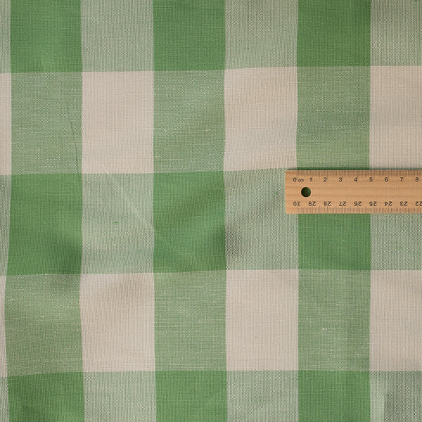 Green Buffalo Check Yarn-Dyed Linen Blend Fabric – classic green & beige gingham, medium-weight 165 GSM