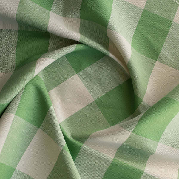 Green Buffalo Check Yarn-Dyed Linen Blend Fabric – classic green & beige gingham, medium-weight 165 GSM
