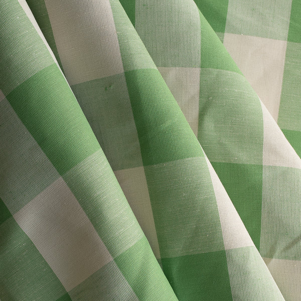 Green Buffalo Check Yarn-Dyed Linen Blend Fabric – classic green & beige gingham, medium-weight 165 GSM
