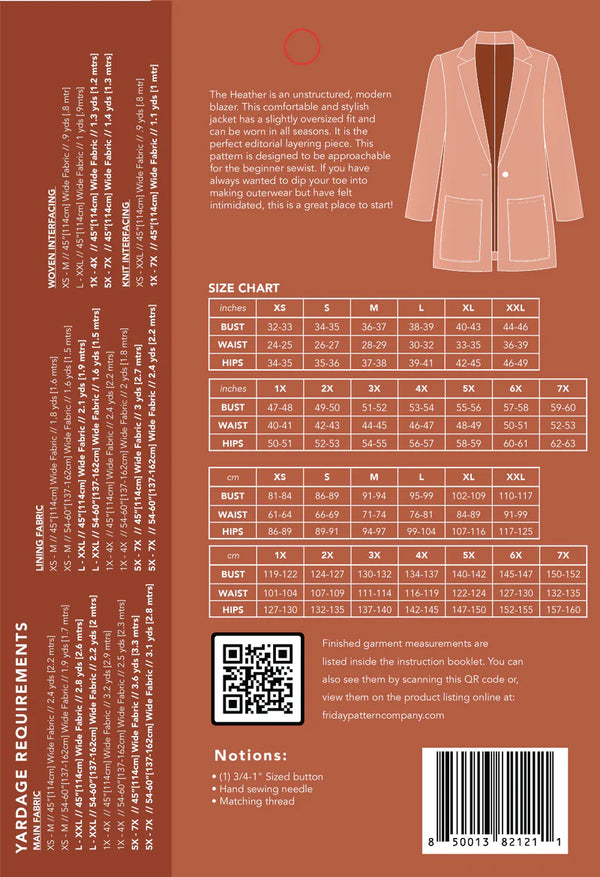 Heather Blazer Sewing Pattern – unstructured relaxed fit layering jacket for all seasons (XS–7X)