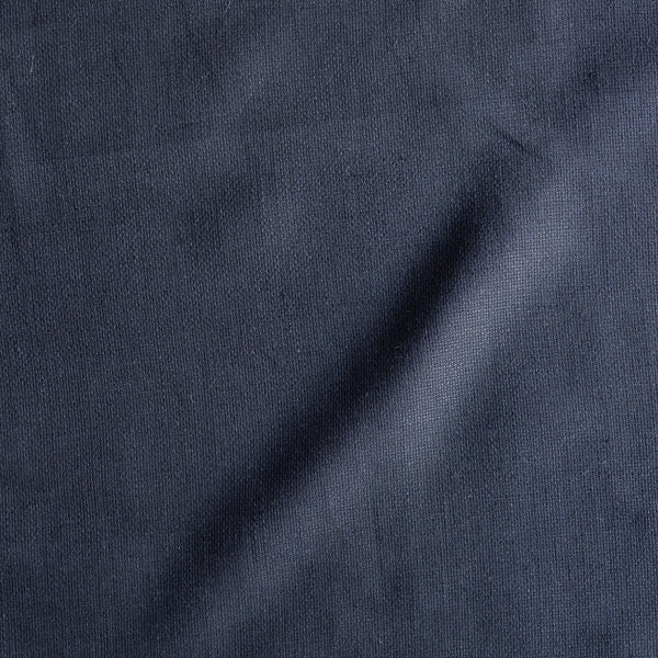Ink navy linen fabric with visible yarn texture, slightly loose weave, suiting weight