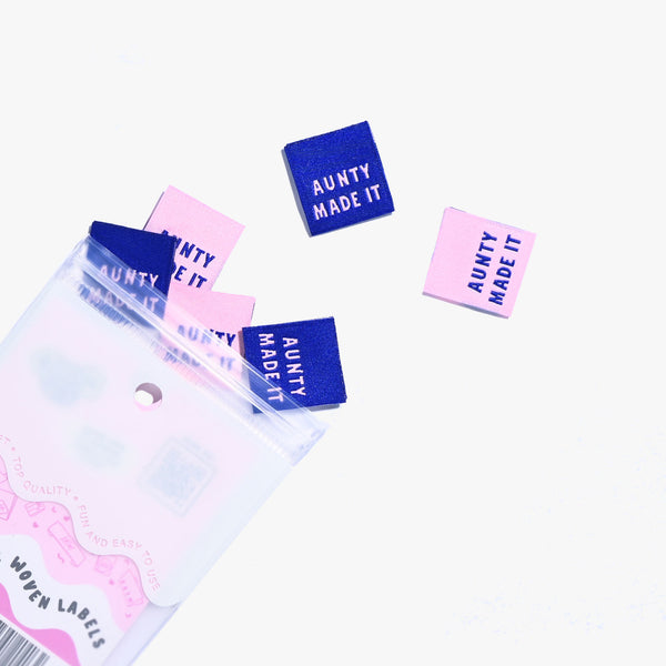 Aunty Made It woven KATM sewing labels for handmade clothes and DIY sewing projects