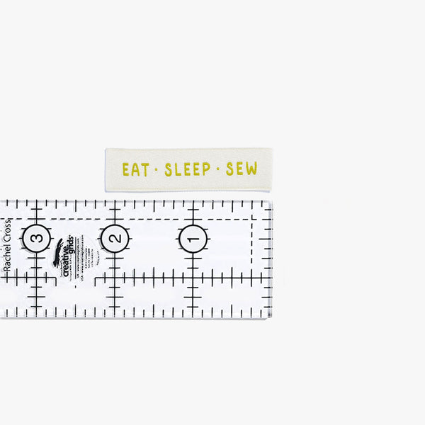 Eat Sleep Sew woven KATM sewing labels for handmade clothes and DIY sewing projects