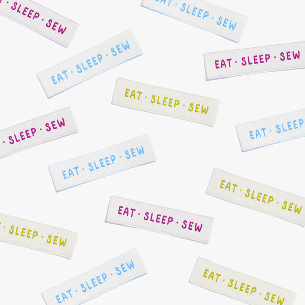 Eat Sleep Sew woven KATM sewing labels for handmade clothes and DIY sewing projects