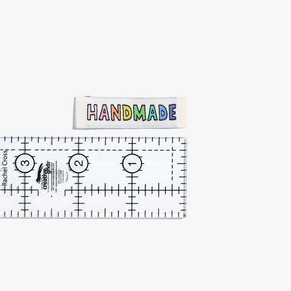 Handmade Rainbow woven KATM sewing labels for handmade clothes and DIY sewing projects